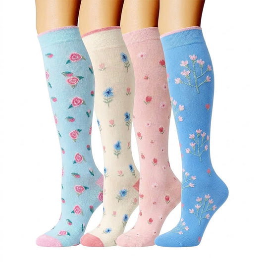 Chaussettes de compression à fleurs bleues (4 paires) - Multicolore - S/M - image 0