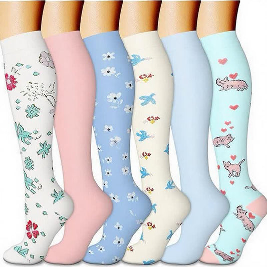 Chaussettes de compression à motif floral pastel (6 paires) - Bleu - S/M - image 0