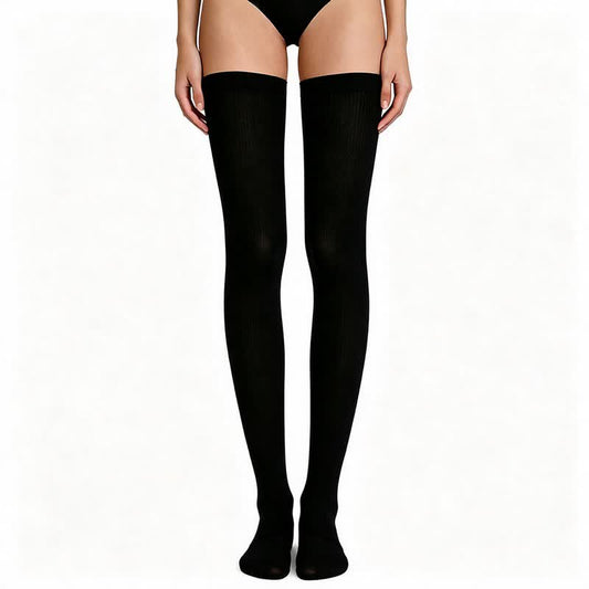 Chaussettes de compression montantes couleur unie (3 paires) - Noir - S/M - image 0
