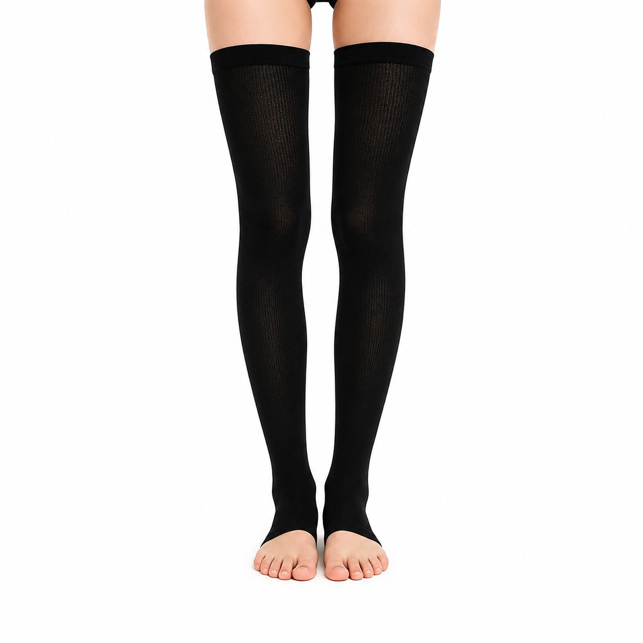 Manchons de compression montants sans orteils, couleur unie - Noir - L/XL - image 0