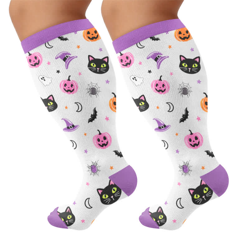 Chaussettes de compression grande taille Chat Citrouille Lune - Violet - 4XL - image 9