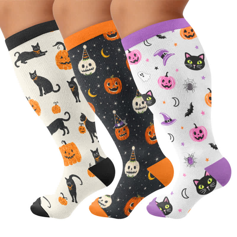 Chaussettes de compression grande taille Chat Citrouille Lune - image 4