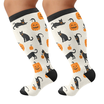Chaussettes de compression grande taille Chat Citrouille Lune - Noir - 4XL - image 8