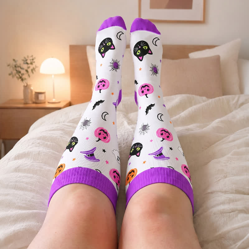Chaussettes de compression grande taille Chat Citrouille Lune - image 1