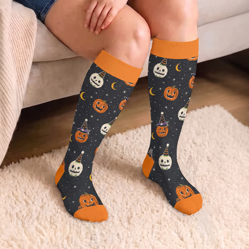 Chaussettes de compression grande taille Chat Citrouille Lune - image 3