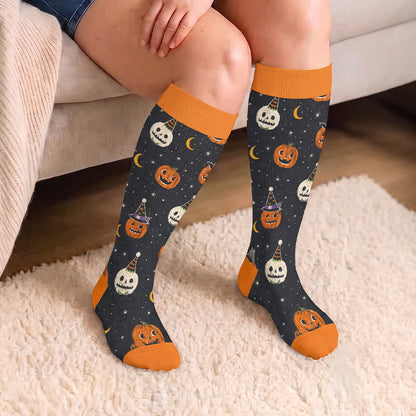 Chaussettes de compression grande taille Chat Citrouille Lune - image 3
