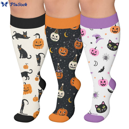 Chaussettes de compression grande taille Chat Citrouille Lune - image 0