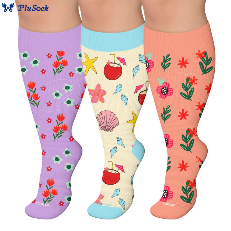Chaussettes de compression fleuries grande taille pour la plage - image 0