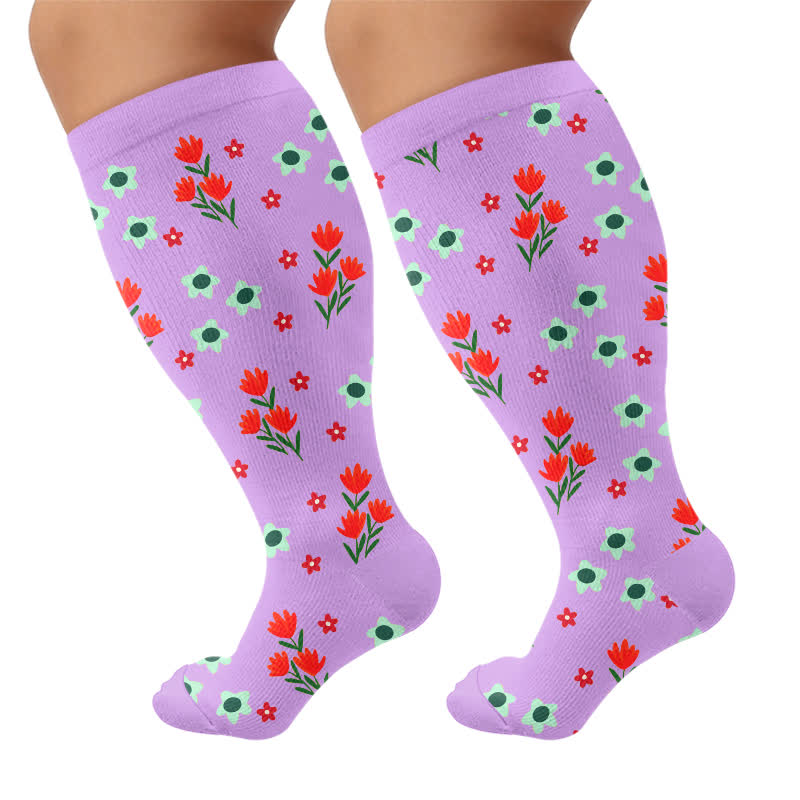 Chaussettes de compression fleuries grande taille pour la plage - Violet - 4XL - image 9
