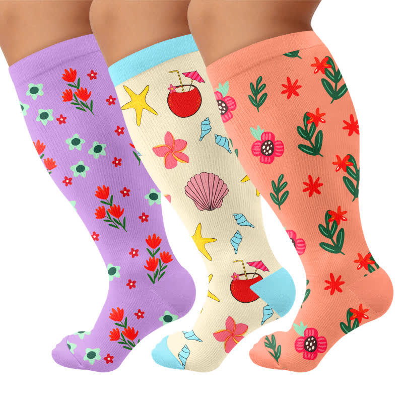 Chaussettes de compression fleuries grande taille pour la plage - image 4