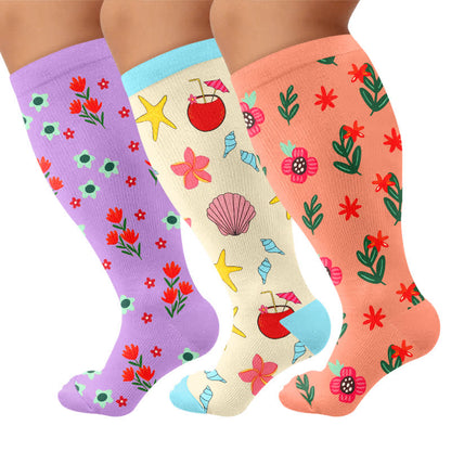 Chaussettes de compression fleuries grande taille pour la plage - image 4