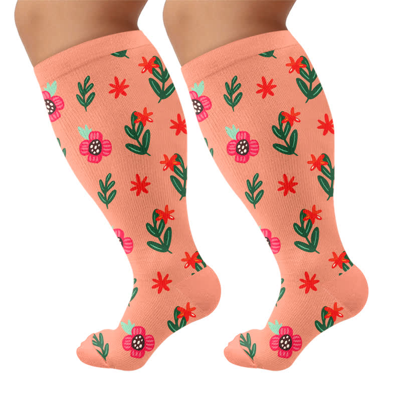 Chaussettes de compression fleuries grande taille pour la plage - Orange - 4XL - image 5