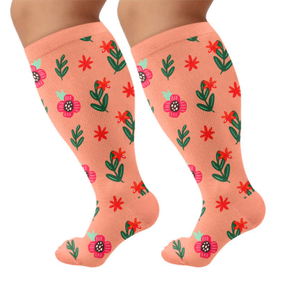 Chaussettes de compression fleuries grande taille pour la plage - Orange - 4XL - image 5