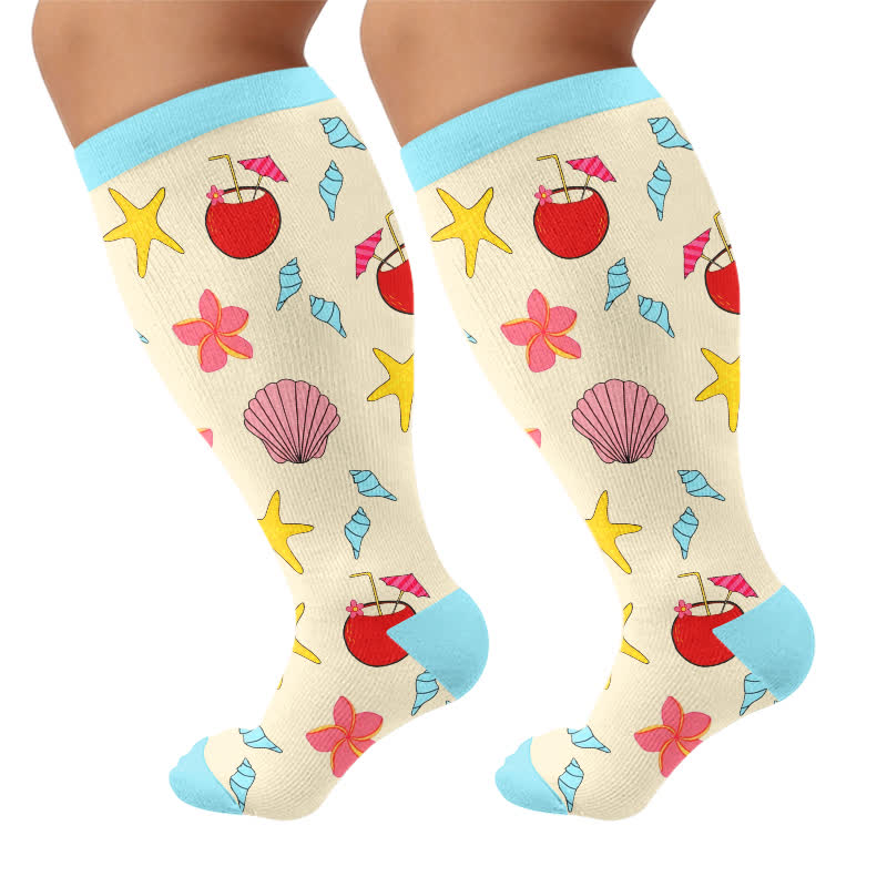 Chaussettes de compression fleuries grande taille pour la plage - Abricot - 4XL - image 7