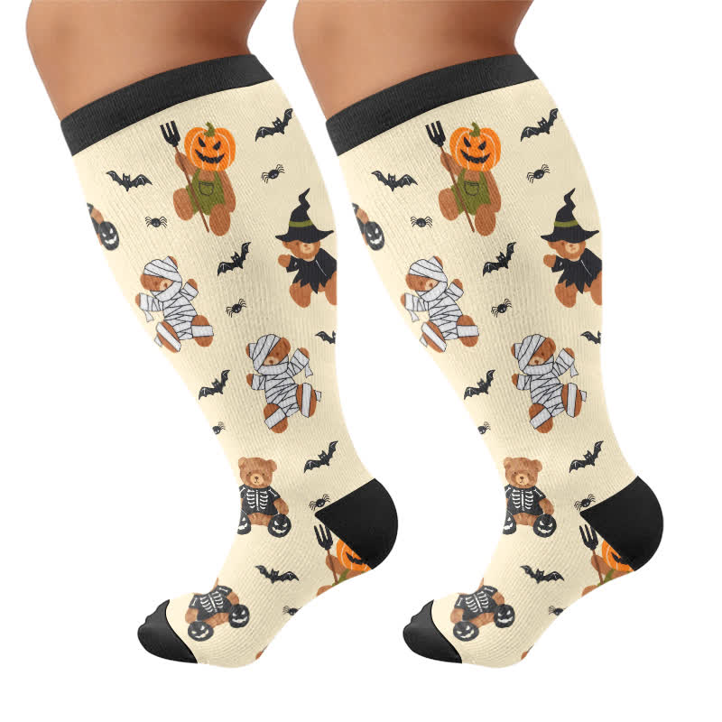 Chaussettes de compression grandes tailles « Contes d'automne fantomatiques » - Beige - 4XL - image 8