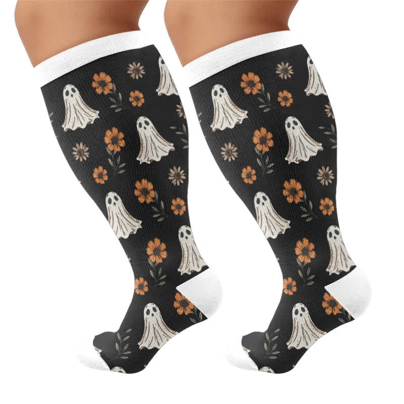 Chaussettes de compression grandes tailles « Contes d'automne fantomatiques » - Noir - 4XL - image 9