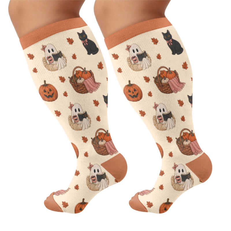 Chaussettes de compression grandes tailles « Contes d'automne fantomatiques » - Kaki - 4XL - image 10