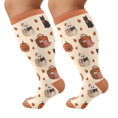 Chaussettes de compression grandes tailles « Contes d'automne fantomatiques » - Kaki - 4XL - image 10