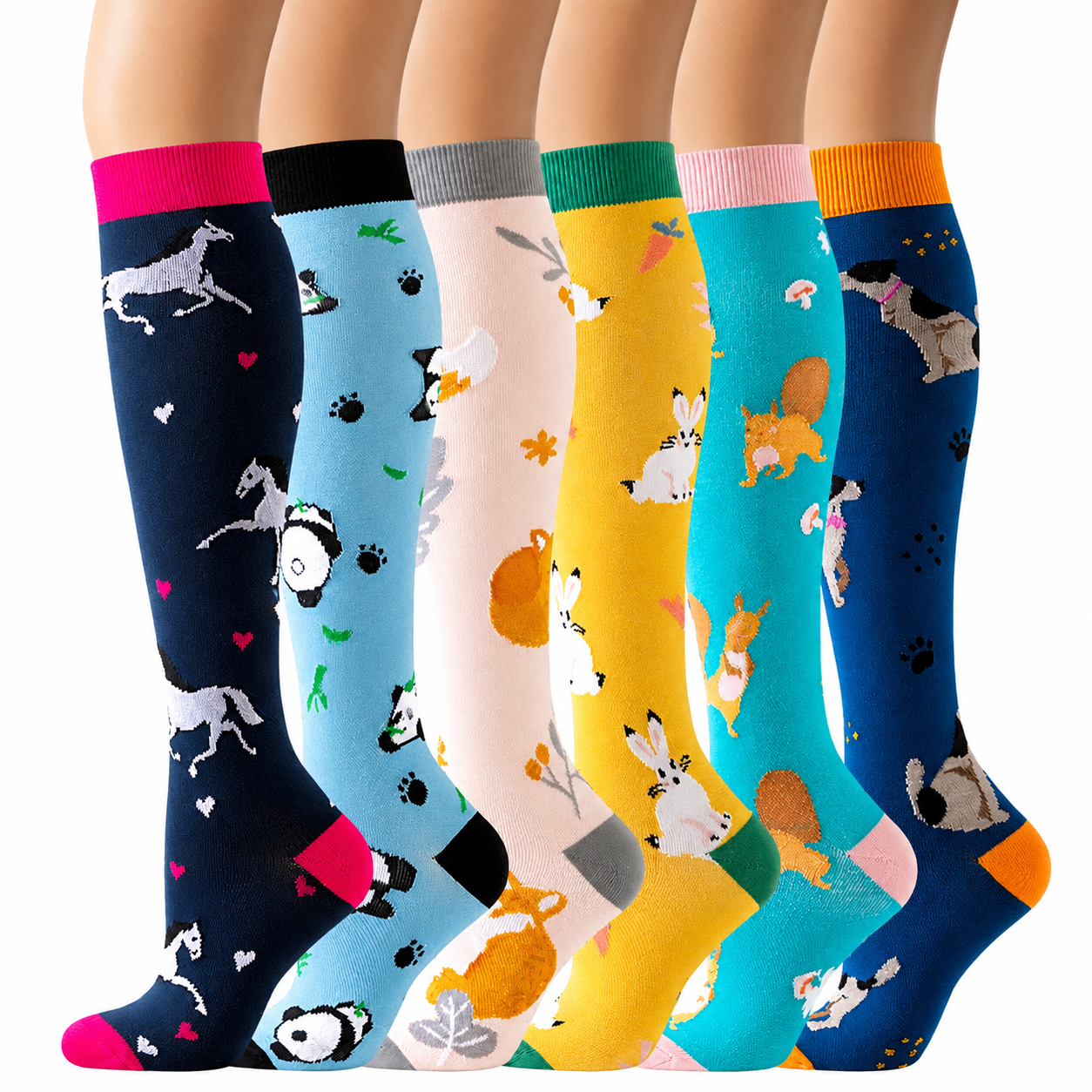Chaussettes de compression Cheval Panda Lapin (6 paires) - Multicolore - S/M - image 0