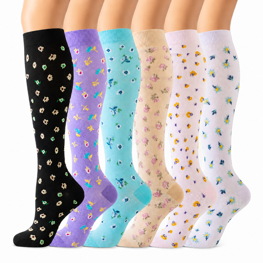 Chaussettes de compression à imprimé floral dispersé (6 paires) - Multicolore - S/M - image 0