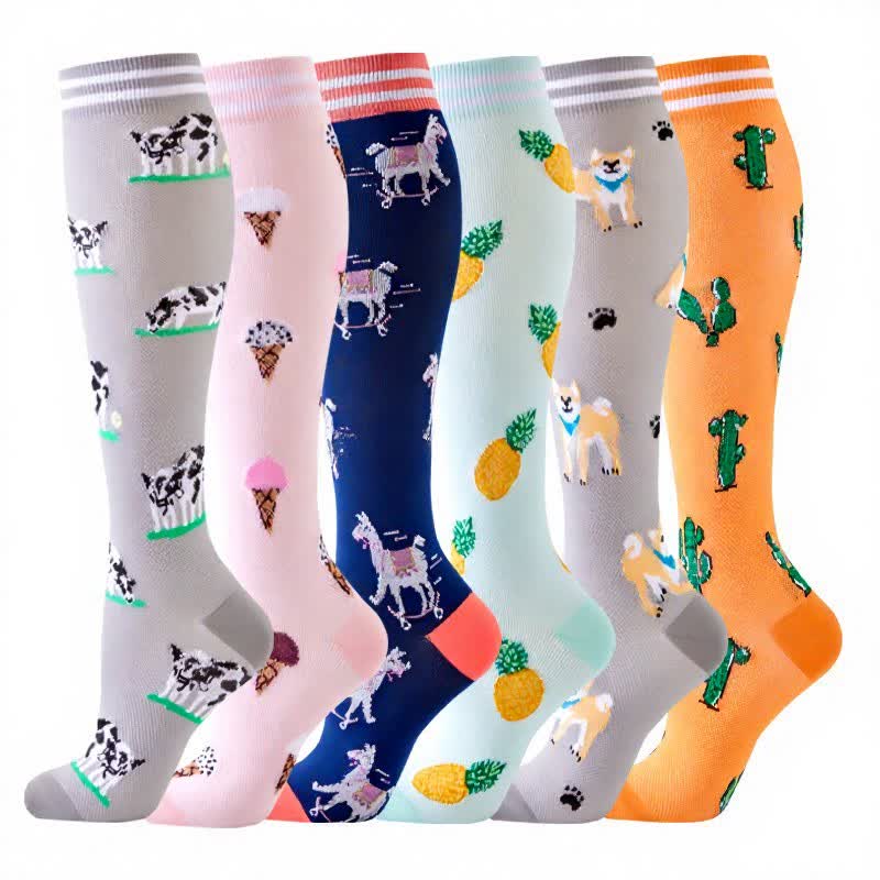 Chaussettes de compression à imprimé fruits et animaux (6 paires) - Multicolore - S/M - image 1