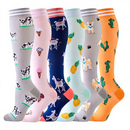 Chaussettes de compression à imprimé fruits et animaux (6 paires) - Multicolore - S/M - image 1
