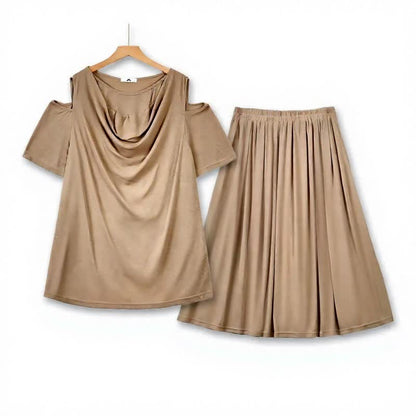 Ensemble jupe deux pièces midi drapée à épaules dénudées - Kaki - 6XL - image 3