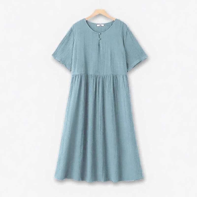 Robe midi fluide à col boutonné - Bleu - 6XL - image 2