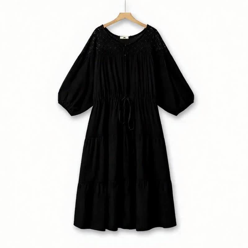 Robe longue de vacances bohème à cordon et volants - Noir - 6XL - image 1