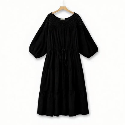 Robe longue de vacances bohème à cordon et volants - Noir - 6XL - image 1