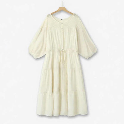 Robe longue de vacances bohème à cordon et volants - Beige - 6XL - image 2