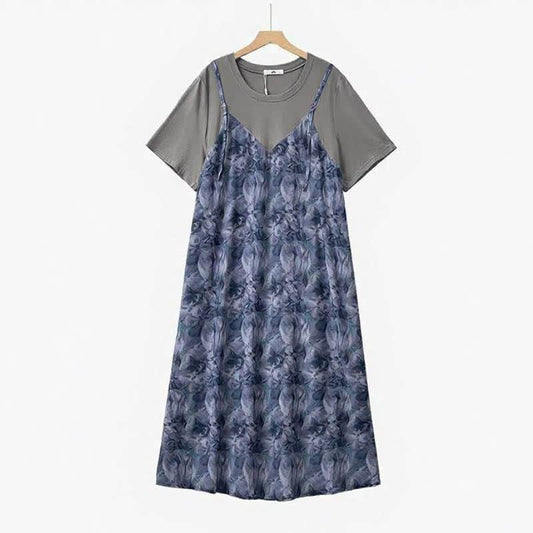 Robe maxi décontractée à volants effet marbre - Bleu - 6XL - image 0