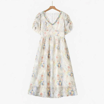 Robe maxi romantique à fleurs jacquard - Blanc - 6XL - image 0