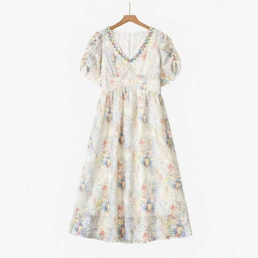 Robe maxi romantique à fleurs jacquard - Blanc - 6XL - image 0