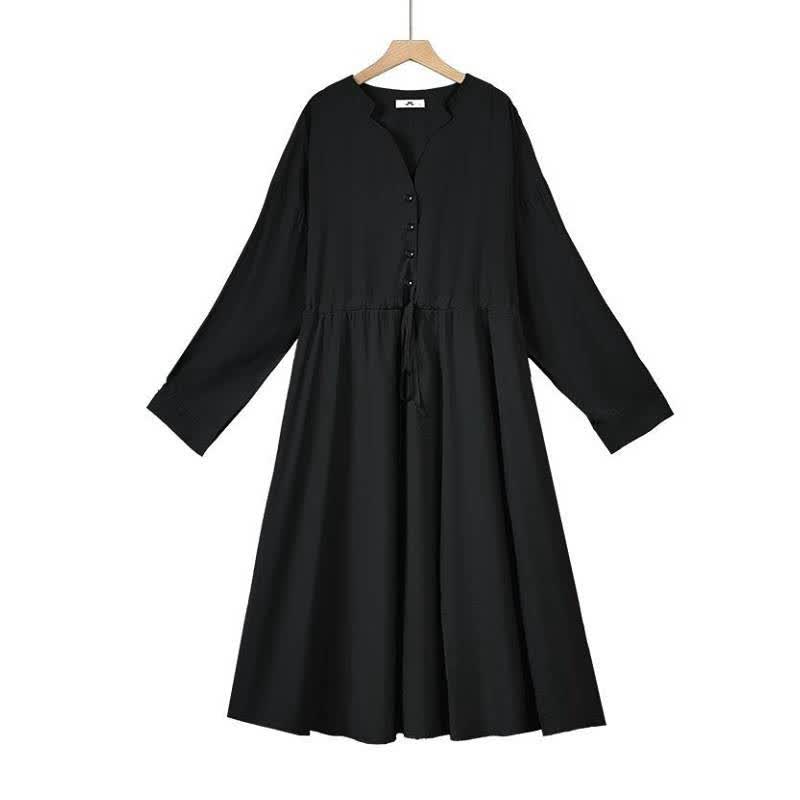 Robe midi décontractée à cordon de serrage - Noir - 6XL - image 1