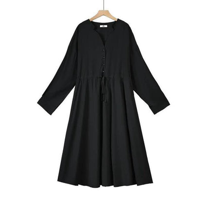 Robe midi décontractée à cordon de serrage - Noir - 6XL - image 1