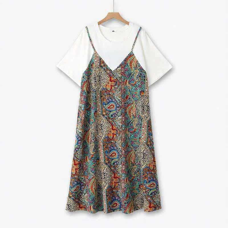 Robe midi bohème à volants - Brun - 6XL - image 0