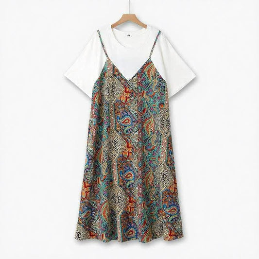 Robe midi bohème à volants - Brun - 6XL - image 0