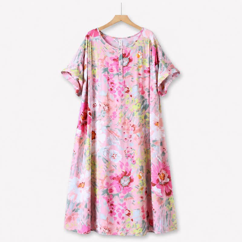 Robe midi en viscose à fleurs roses - image 0