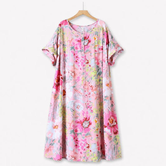 Robe midi en viscose à fleurs roses - image 0