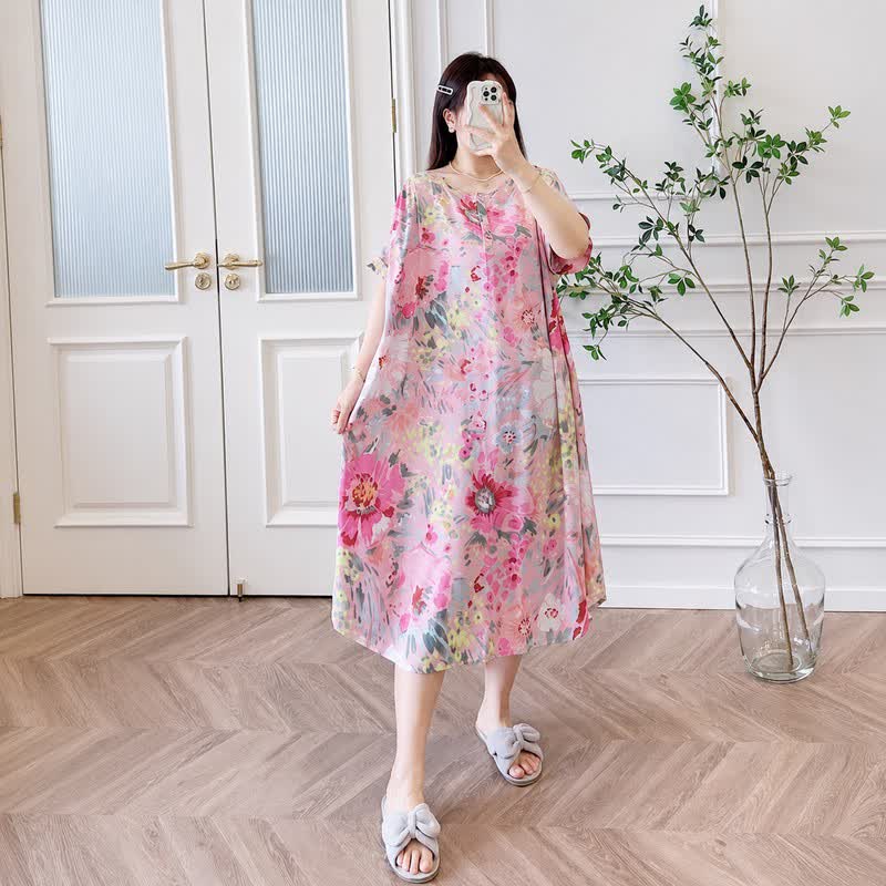 Robe midi en viscose à fleurs roses - image 2