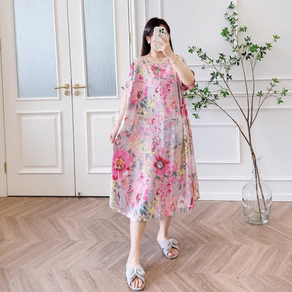Robe midi en viscose à fleurs roses - image 2