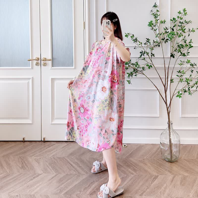 Robe midi en viscose à fleurs roses - image 1