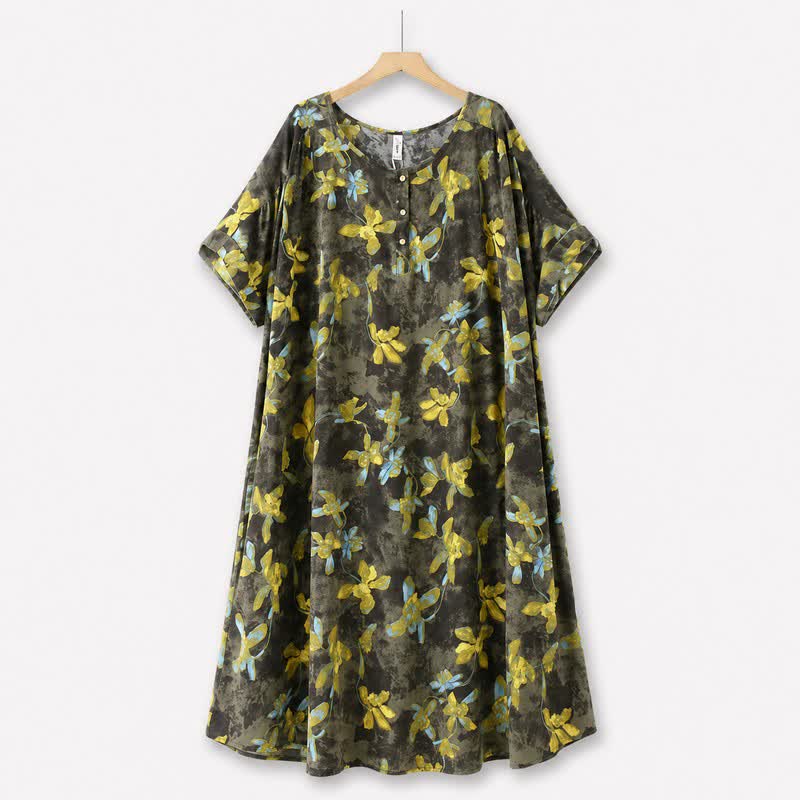 Robe midi vintage en viscose à fleurs - image 0