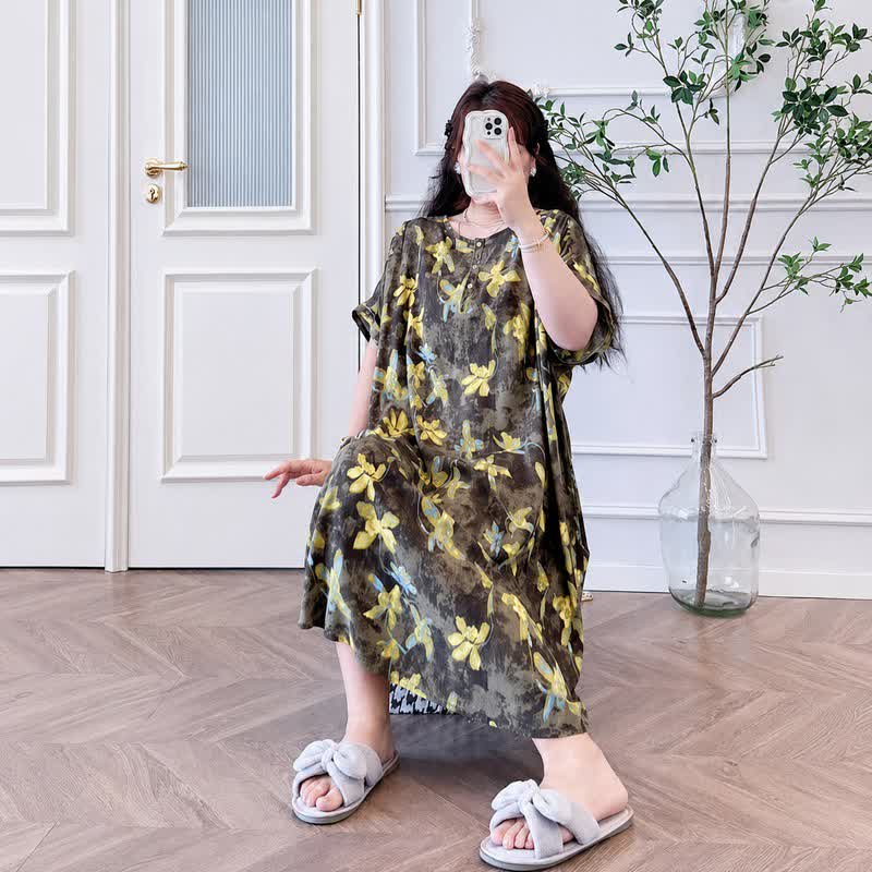 Robe midi vintage en viscose à fleurs - image 1