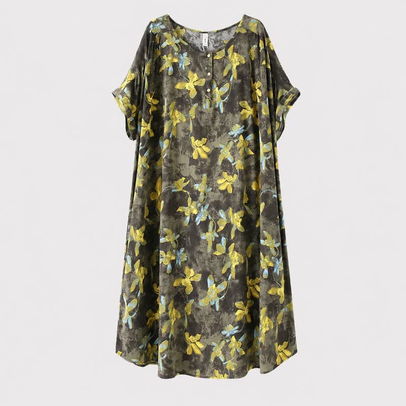 Robe midi vintage en viscose à fleurs - Vert - 5XL - image 2