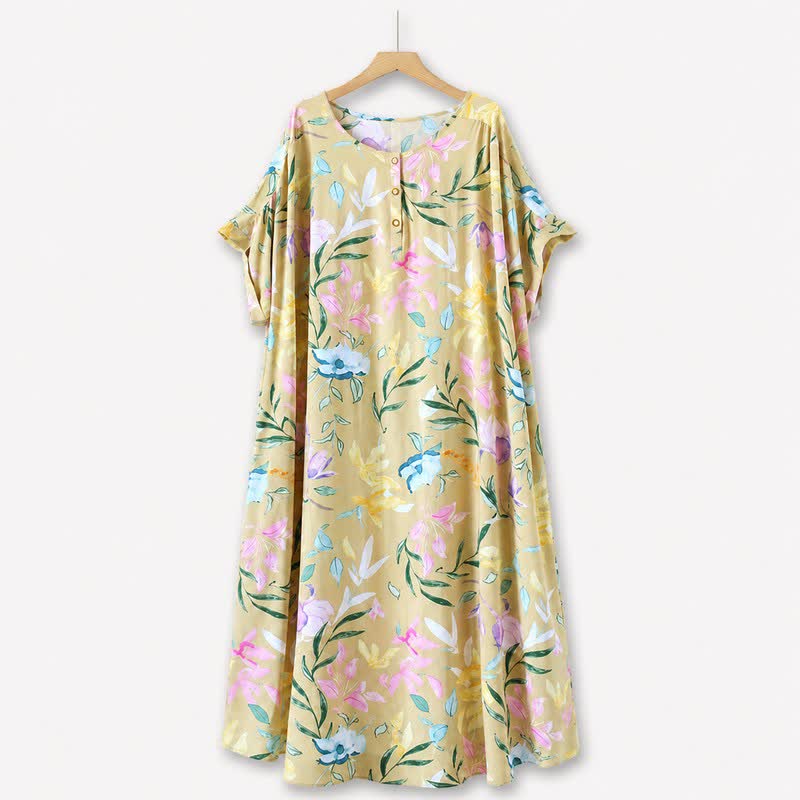 Robe longue en viscose à fleurs pastel - Jaune - 5XL - image 0