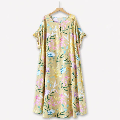 Robe longue en viscose à fleurs pastel - Jaune - 5XL - image 0