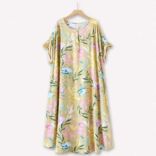 Robe longue en viscose à fleurs pastel - Jaune - 5XL - image 0