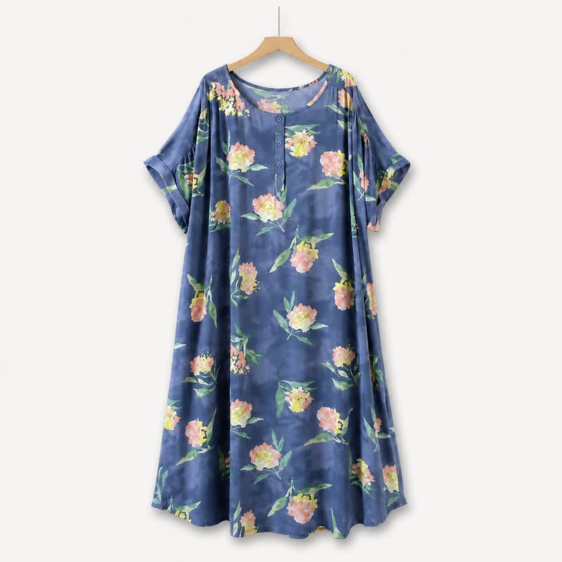 Robe midi décontractée à fleurs - Bleu - 5XL - image 0